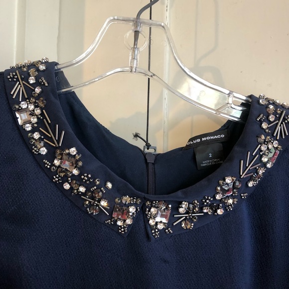 Club Monaco Gia Silk Dress in Navy - Picture 2 of 3